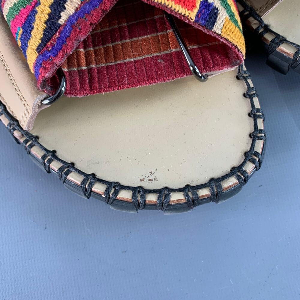 VALENTINO Size 10.5 Tan Multi Color Embroidery Leather Straps Sandals - Picture 9 of 10